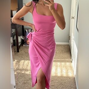 Aritzia bodycon wrap dress in bubblegum pink
